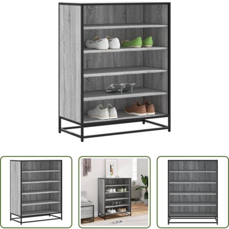 Scarpiera con mensole -  Scarpiera Grigio Sonoma 75x38x97,5 cm Legno Multistrato Metallo