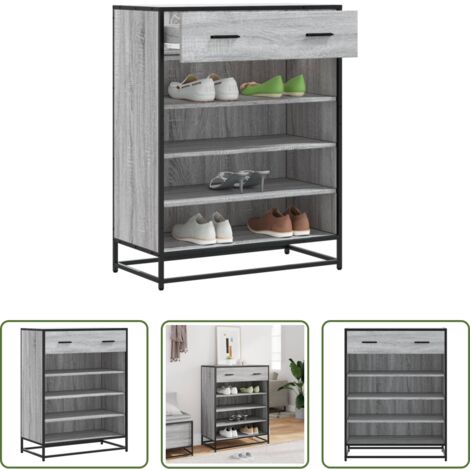 Scarpiera con mensole -  Scarpiera Grigio Sonoma 75x38x97,5 cm Legno Multistrato Metallo
