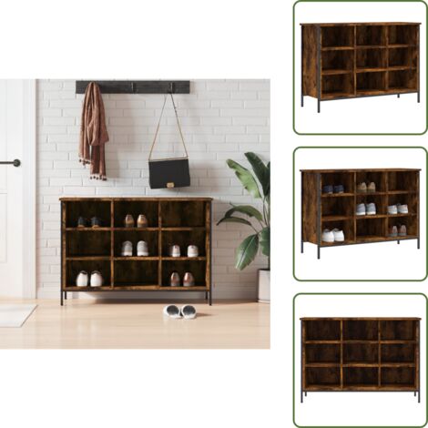 Scarpiera con piedini in acciaio - vidaXL Scarpiera Rovere Fumo 100x35x70 cm in Legno Multistrato - Scarpiera multifunzione