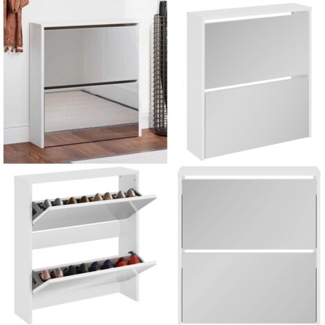 Scarpiera con Specchio a 2 Livelli Bianco lucido 63x17x67 cm - Scarpiera con specchio - Scarpiera da ingresso