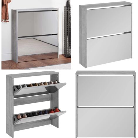 Scarpiera con Specchio a 2 Livelli Grigio sonoma 63x17x67 cm - Scarpiera con specchio - Scarpiera moderna