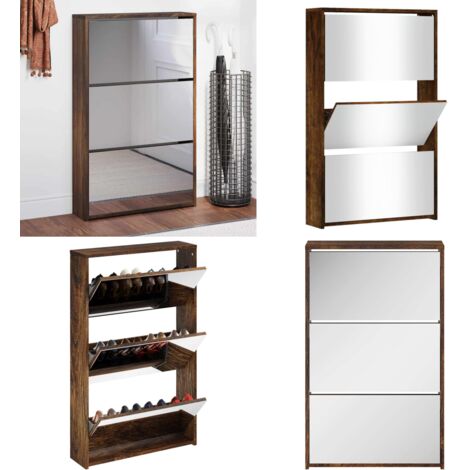 Scarpiera con Specchio a 3 Livelli Rovere fumo 63x17x102,5 cm - Scarpiera con specchio - Scarpiera con cassetti