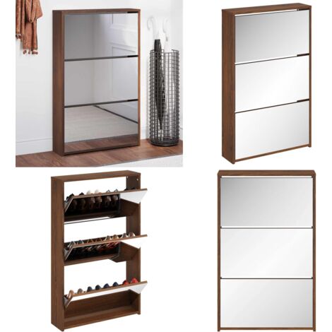 Scarpiera con Specchio a 3 Livelli Rovere marrone 63x17x102,5cm - Scarpiera con specchio - Scarpiera per ingresso