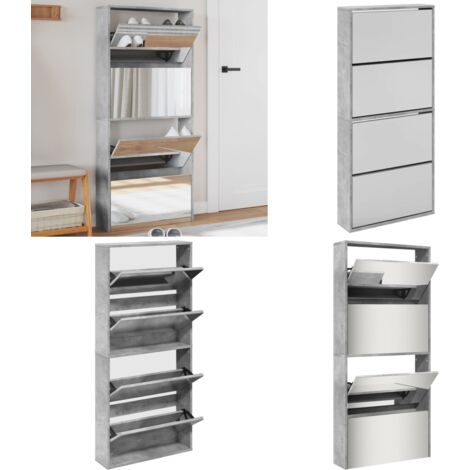 Scarpiera con Specchio a 4 Livelli Grigio Cemento 63x17x134 cm - Scarpiera con specchio - Scarpiera per ingresso