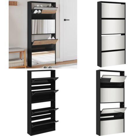 Scarpiera con Specchio a 4 Livelli Nera 63x17x134 cm - Scarpiera con specchio - Scarpiera per ingresso