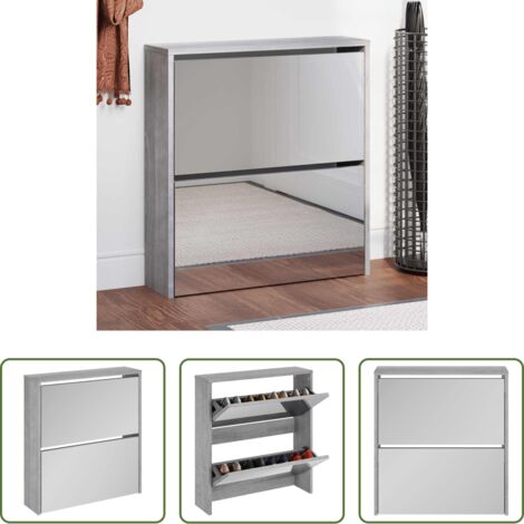 Scarpiera con specchio -  Scarpiera con Specchio a 2 Livelli Grigio sonoma 63x17x67 cm