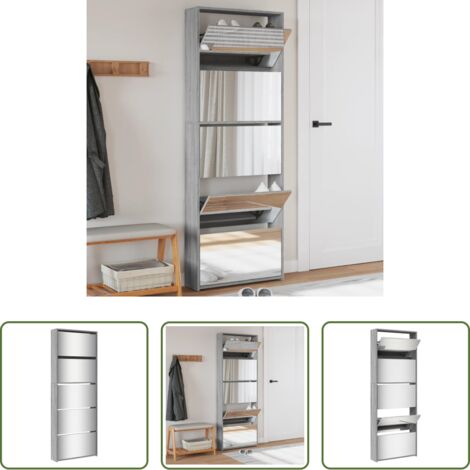 Scarpiera con specchio -  Scarpiera con Specchio a 5 Livelli Grigio Sonoma 63x17x169,5 cm