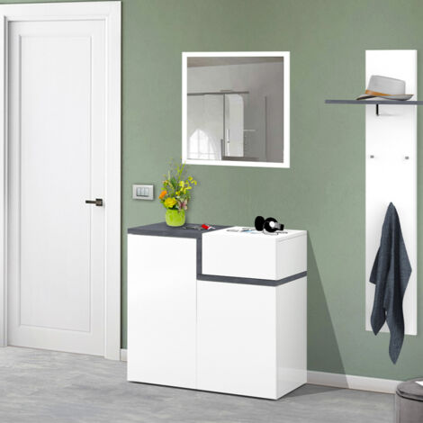 Scarpiera da Ingresso Bianco e Ardesia Mobile Porta Scarpe con 2 Ante