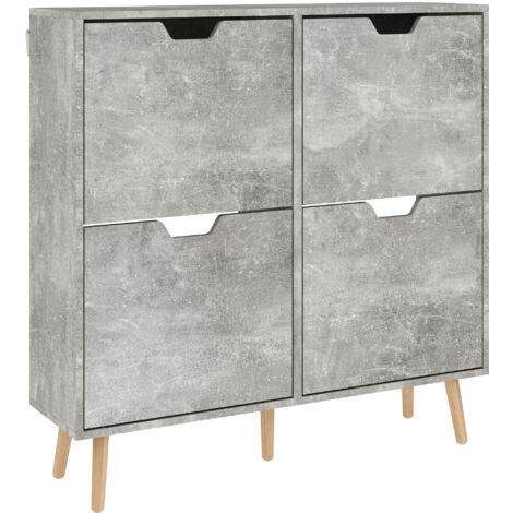 Scarpiera da ingresso con 4 cassetti reversibili su 2 livelli (16 paia scarpe), ripiani regolabili in MDF e legno di pino, 95x26x95 cm, grigio