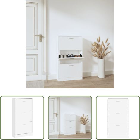 Scarpiera da ingresso -  Scarpiera Bianca 59x17x108 cm in Legno Massello di Argilla