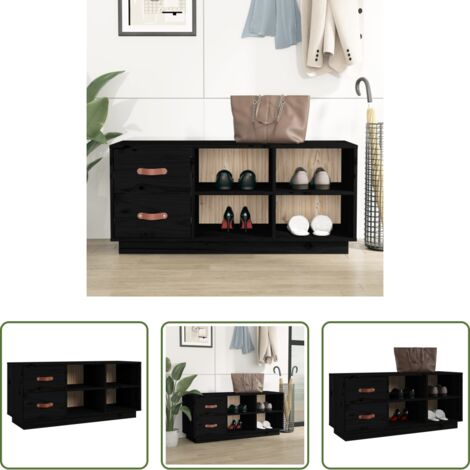 Scarpiera da ingresso -  Scarpiera Nera 100x34x45 cm in Legno Massello di Pino