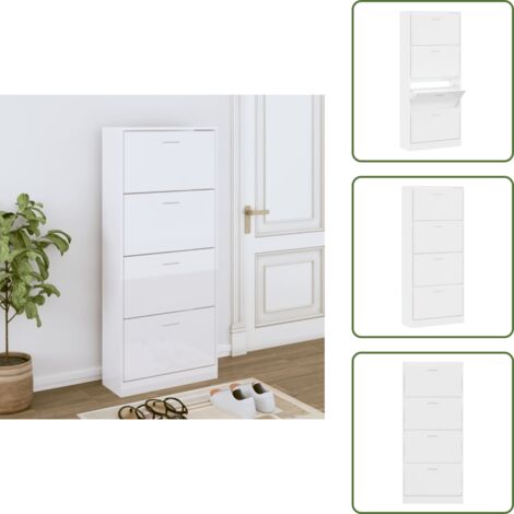 Scarpiera da ingresso - vidaXL Scarpiera Bianco Lucido 63x24x147 cm in Legno Multistrato - Scarpiera da soggiorno