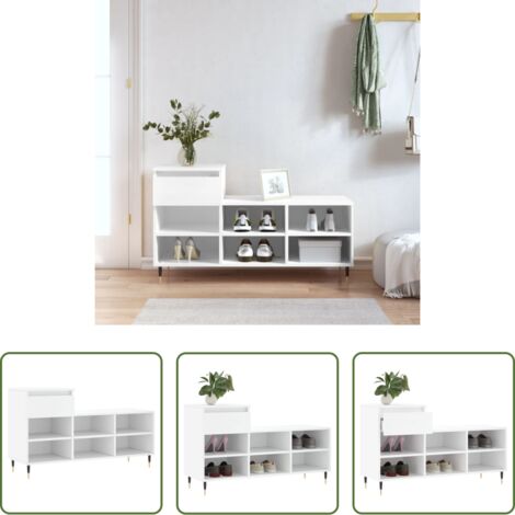 Scarpiera da interno -  Scarpiera Bianca 102x36x60 cm in Legno Multistrato