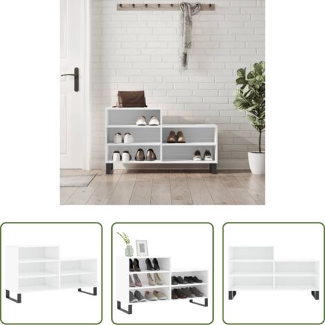 Scarpiera da interno -  Scarpiera Bianco Lucido 102x36x60 cm in Legno Multistrato