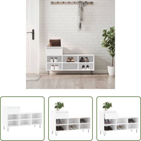 Scarpiera da interno -  Scarpiera Bianco Lucido 102x36x60 cm in Legno Multistrato