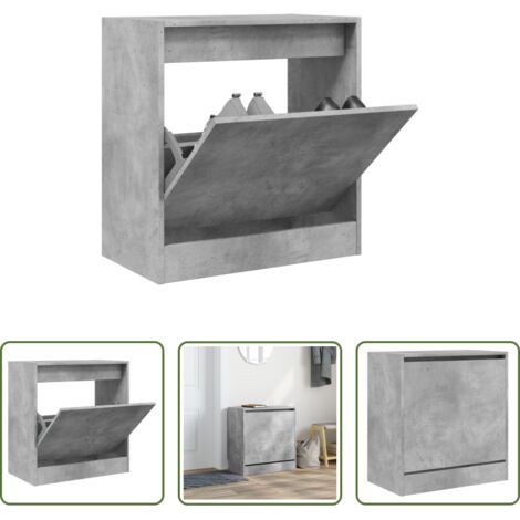 Scarpiera da interno -  Scarpiera Grigio Cemento 60x34x63,5 cm in Legno Multistrato