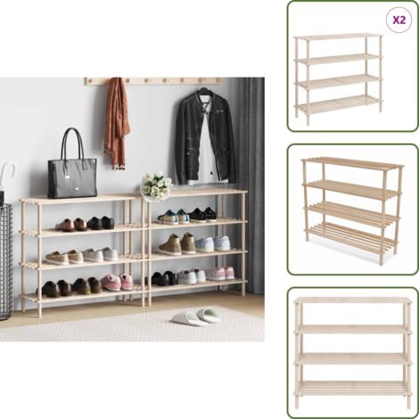 Scarpiera da interno - vidaXL Scarpiere a 4 Livelli 2 pz in Legno Massello di Abete - Scarpiera da ingresso