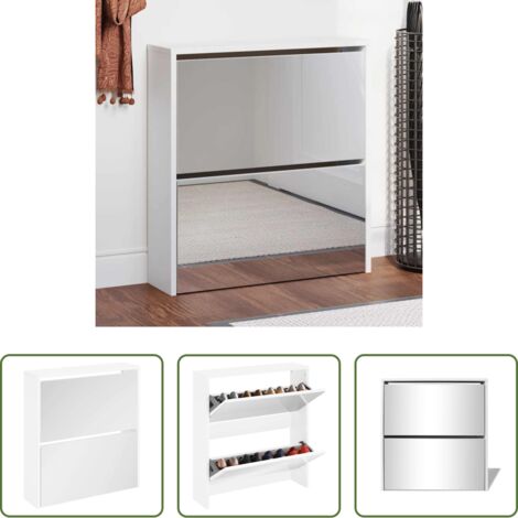 Scarpiera da parete -  Scarpiera con 2 Ripiani e Specchio Bianco 63x17x67 cm