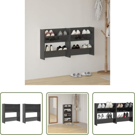 Scarpiera da parete -  Scarpiere a Muro 2pz Grigio Lucido 60x18x60cm Legno Multistrato