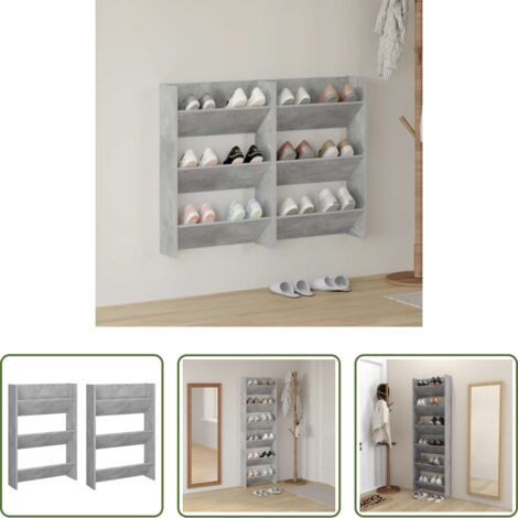 Scarpiera da parete -  Scarpiere Muro 2pz Grigio Cemento 60x18x90cm Legno Multistrato