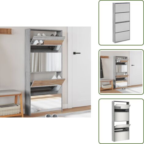 Scarpiera da soggiorno - vidaXL Scarpiera con Specchio a 4 Livelli Grigio Sonoma 63x17x134 cm - Scarpiera da camera da letto