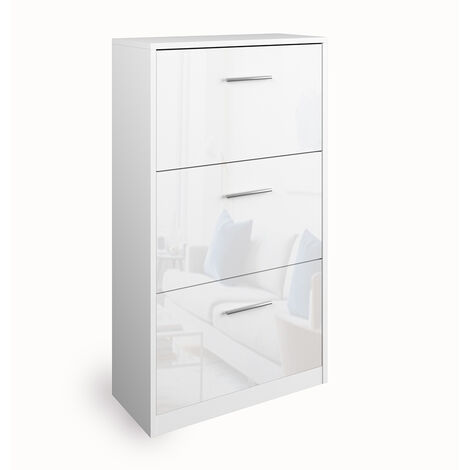 DecHome Scarpiera Moderna 2 Cassetti per 16 Scarpe con Mensola Regolabile e  Ripiano in Vetro 89x23x96cm Bianco Lucido - 164WTek837