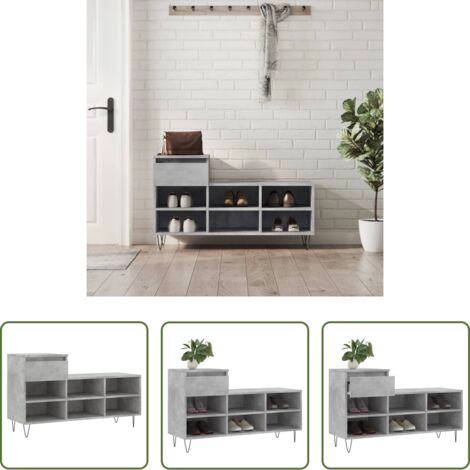 Scarpiera grigia -  Scarpiera Grigio Cemento 102x36x60 cm in Legno Multistrato