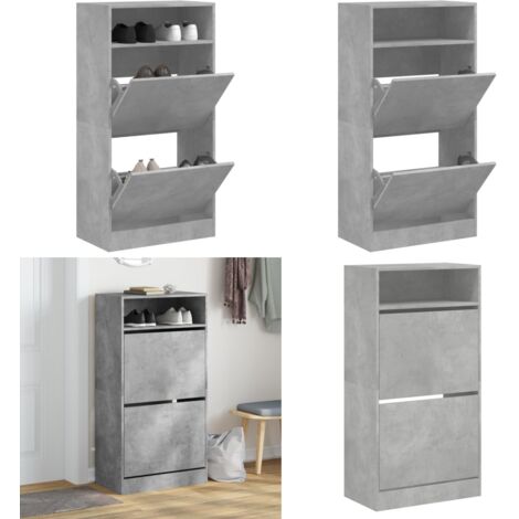 Scarpiera Grigio Cemento 60x34x116 cm in Legno Multistrato - Scarpiera per ingresso - Scarpiera salvaspazio