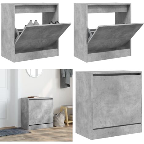 Scarpiera Grigio Cemento 60x34x63,5 cm in Legno Multistrato - Scarpiera da interno - Scarpiera per ingresso