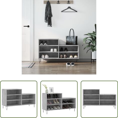 Scarpiera grigio cemento -  Scarpiera Grigio Cemento 102x36x60 cm in Legno Multistrato