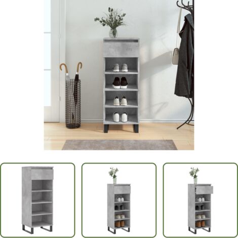 Scarpiera grigio cemento -  Scarpiera Grigio Cemento 40x36x105 cm in Legno Multistrato