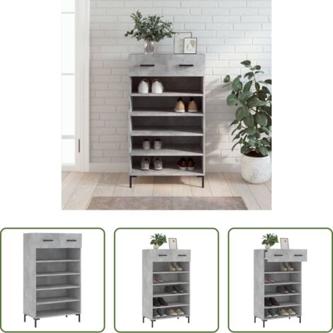 Scarpiera grigio cemento -  Scarpiera Grigio Cemento 60x35x105 cm in Legno Multistrato