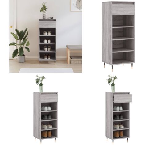 Scarpiera Grigio Sonoma 40x36x105 cm in Legno Multistrato - Scarpiera grigia - Scarpiera con cassetto