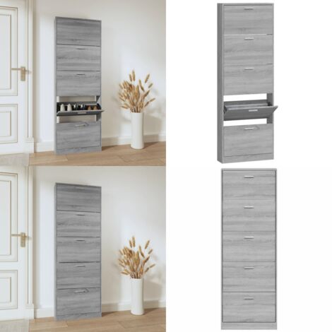 Scarpiera Grigio Sonoma 59x17x169 cm in Legno Multistrato - Scarpiera moderna - Scarpiera con cassetti