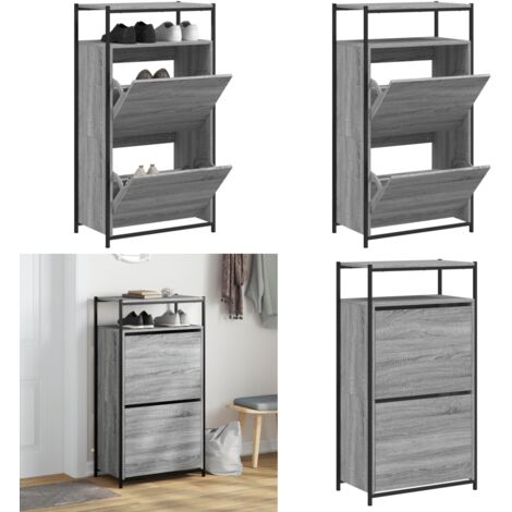 Scarpiera Grigio Sonoma 60x34x112 cm in Legno Multistrato - Scarpiera per ingresso - Scarpiera salvaspazio