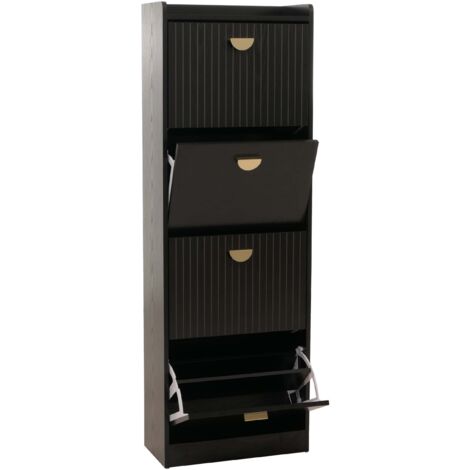 Scarpiera HHG-602, ribaltabili, 4 scomparti ribaltabili, MDF melaminico, metallo, 148x50x24cm, effetto legno nero