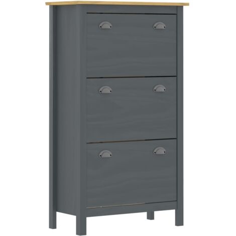 Scarpiera Hill Grigia 72x35x124 cm Legno Massello di Pino vidaXL