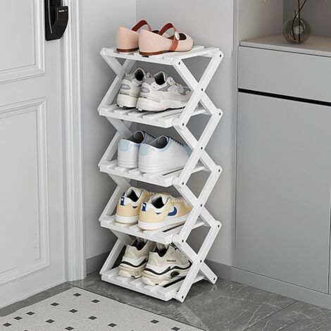 Scarpiera in bambù,organizer per calzature domestico,scaffale portaoggetti,unità pieghevole,ideale per angoli e soggiorni(Bianco,5 livelli)