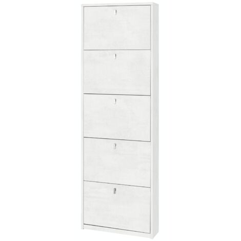 Scarpiera in legno cinque ribalte Bianco OPENKIT 63x18x h190 cm