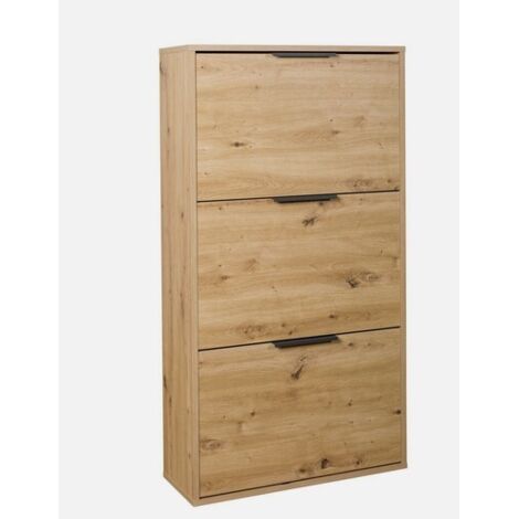 Scarpiera in Legno di Quercia 65x105x25 cm con 3 Ante a Ribalta, Colore Marrone