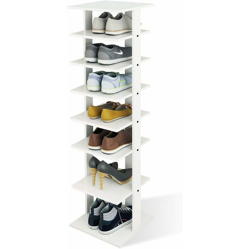 Scarpiera in legno, Libreria Multifunzione, Supporto per Scarpe a 7 piani, Bianco - Costway