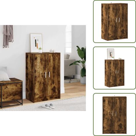 Scarpiera in legno multistrato - vidaXL Scarpiera Rovere Fumo 60x35x92 cm in Legno Multistrato - Scarpiera con ante