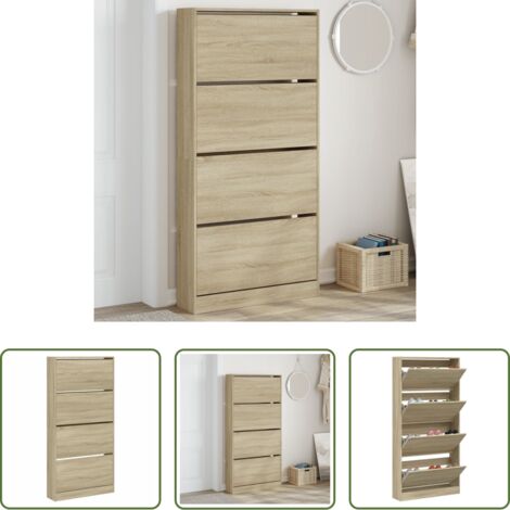Scarpiera in legno -  Scarpiera 4 Cassetti Ribaltabili Rovere Sonoma 80x21x163,5 cm