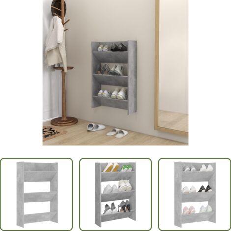 Scarpiera in legno -  Scarpiera a Muro Grigio Cemento 60x18x90cm in Legno Multistrato
