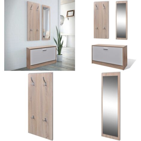 Scarpiera in Legno Set 3 in 1 Rovere e Bianco - Set 3 in 1 - Appendiabiti in legno