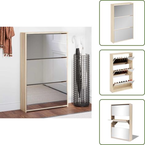 Scarpiera in legno - vidaXL Scarpiera con 3 Ripiani e Specchio Colore Rovere 63x17x102,5 cm - Scarpiera moderna