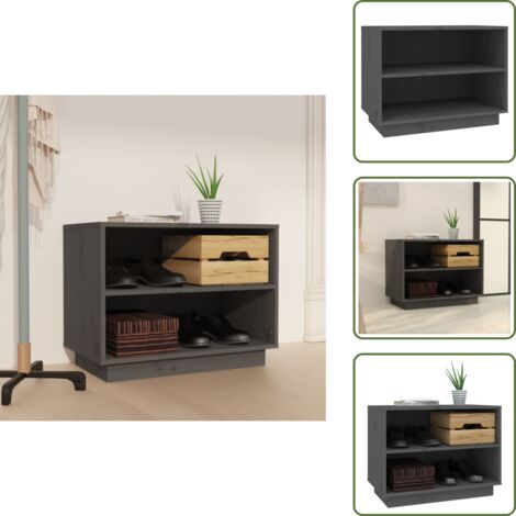 Scarpiera in pino - vidaXL Scarpiera Grigia 60x34x45 cm in Legno Massello di Pino -