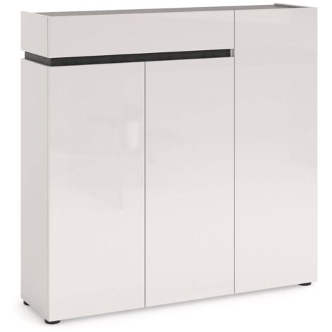 Scarpiera Joji, Mobile Portascarpe un Cassetto, 10 Ripiani Made in Italy, 34x120x115h cm Bianco Lucido