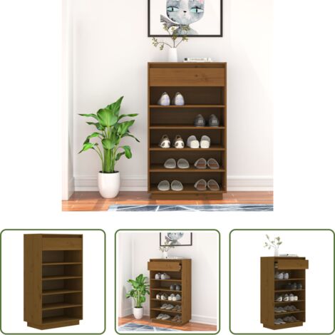 Scarpiera marrone ambra -  Scarpiera Marrone Ambra 60x34x105 cm in Legno Massello di Pino