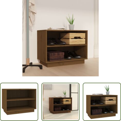 Scarpiera marrone ambra -  Scarpiera Marrone Ambra 60x34x45 cm in Legno Massello di Pino